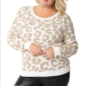 BELLDINI White & Gold Leopard Print Sweater